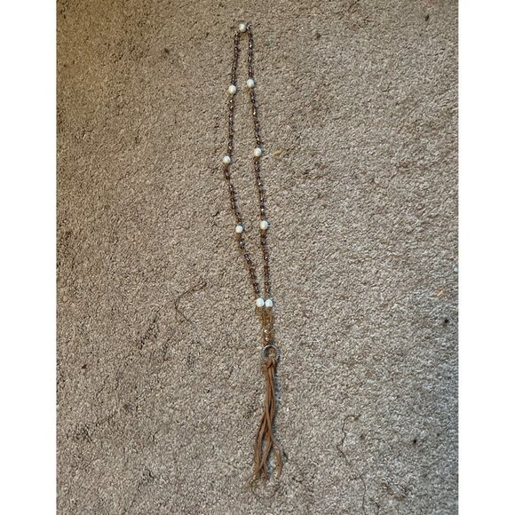 Pearl & Fire Lavender Glass Necklace -- 36" - Picture 8 of 10